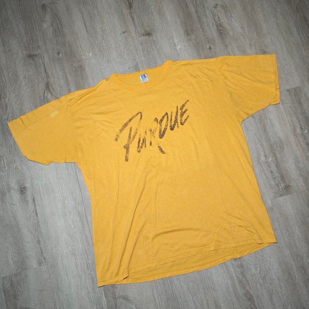 90s Purdue University Boilermakers yellow cotton t-shirt with black 'PURDUE'